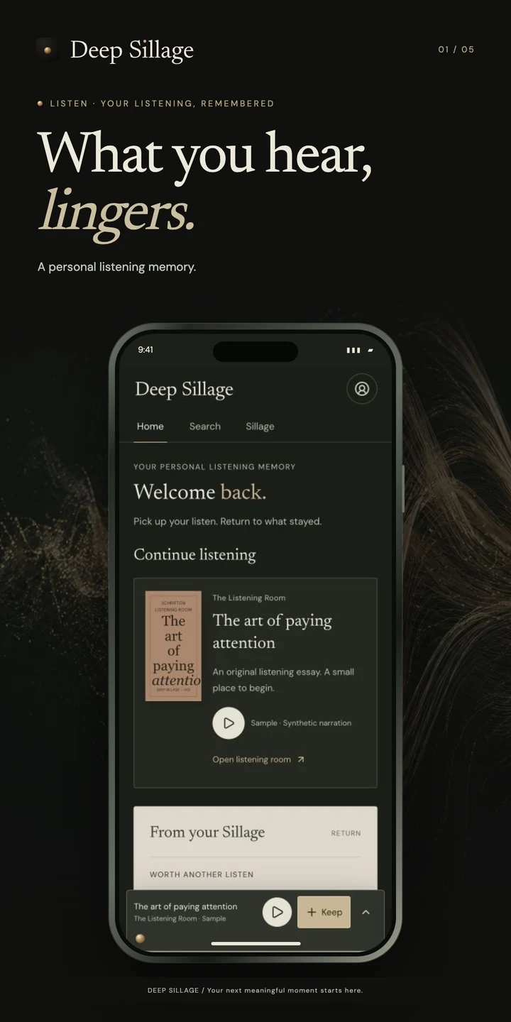 Deep Sillage App-Ansicht: Ein Ort zum Ankommen