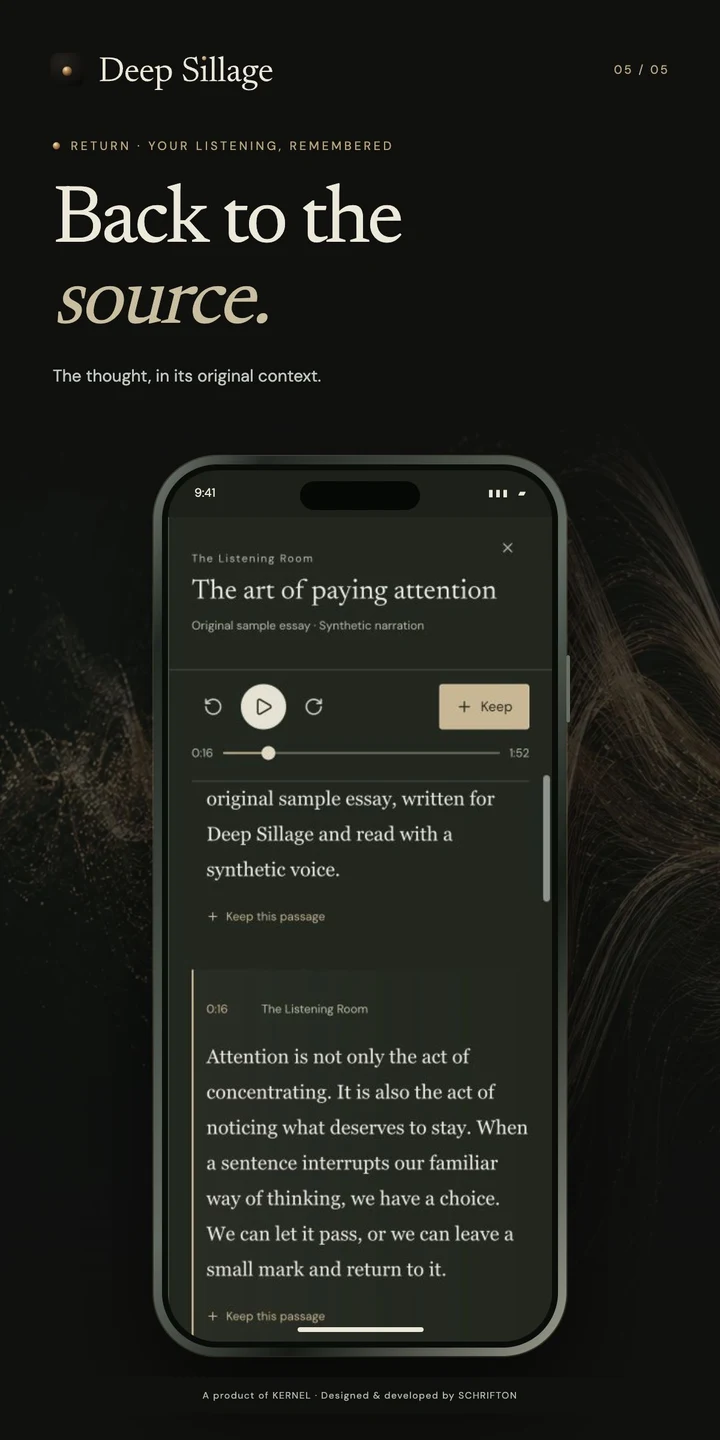 Deep Sillage App-Ansicht: Zurück zur Quelle